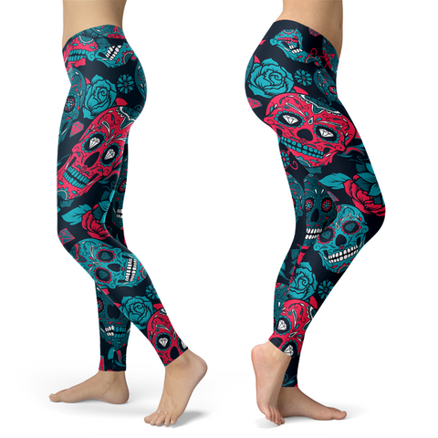 Image of Sugar Skull Leggings Red & Turquoise