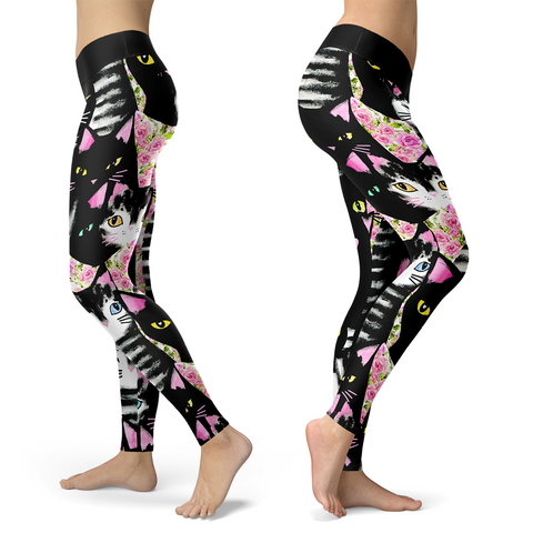 Image of Black Cats N Pink Roses Leggings