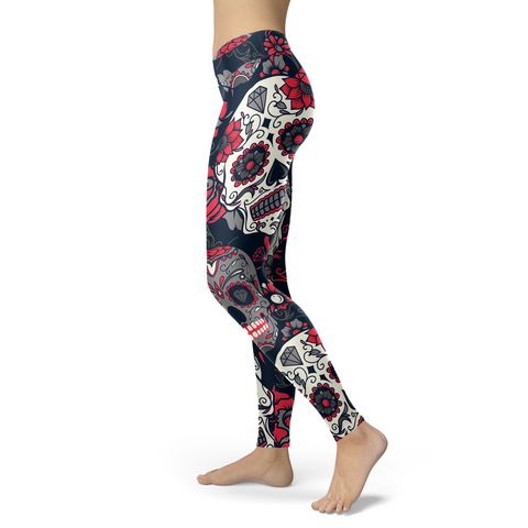Image of Sugar Skull Red Rose Leggings
