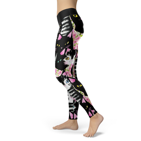 Image of Black Cats N Pink Roses Leggings