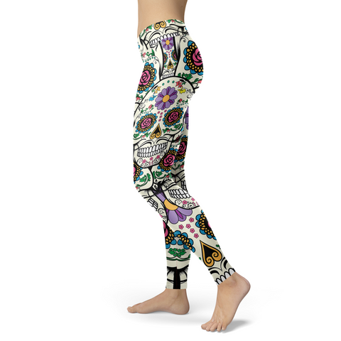 Image of Violet Sugar Skull Printed Leggings Yoga Pants