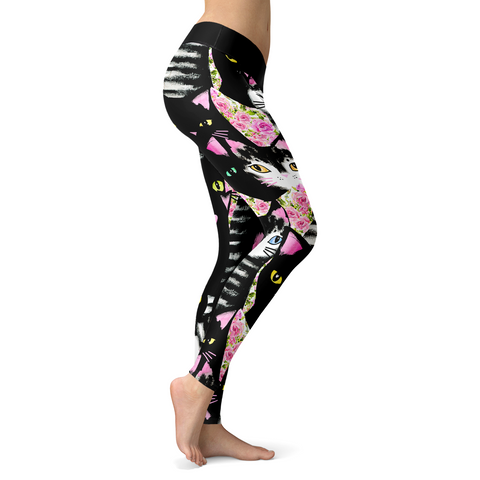 Image of Black Cats N Pink Roses Leggings