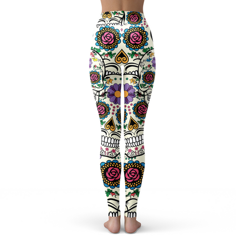 Image of Violet Sugar Skull Printed Leggings Yoga Pants