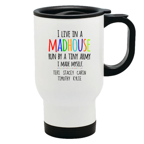 Image of Madhouse Personalized Metal Coffee and Tea Travel Mug