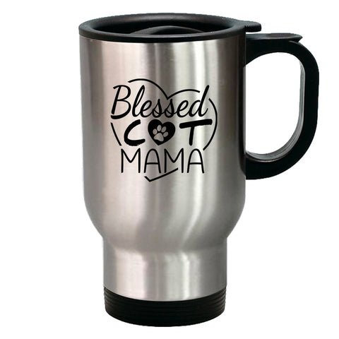 Image of Metal Coffee and Tea Travel Mug Blessed Cat Mama