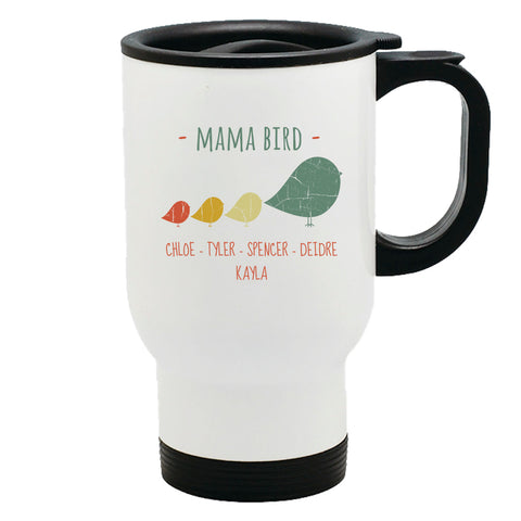 Image of Mama Bird Personalized Metal Coffee and Tea Travel Mug