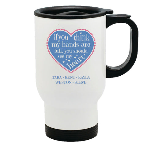 Image of Full Heart Personalized Metal Coffee and Tea Travel Mug