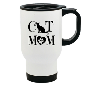 Metal Coffee and Tea Travel Mug Cat Mom Heart