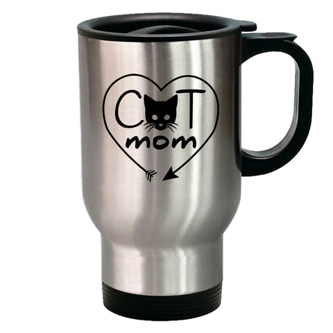 Image of Metal Coffee and Tea Travel Mug Cat Mom Heart Arrow