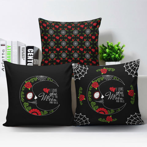 Image of Love You To The Moon Sugar Skull Pillow Cover