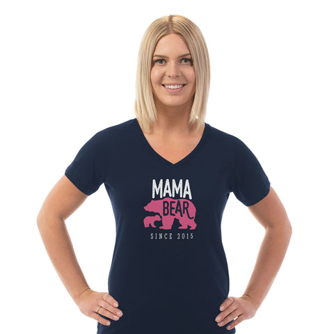 Image of Mama Bear Personalized Ladies V Neck Tee