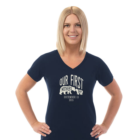 Image of First Mothers Day Personalized Ladies V Neck Tee
