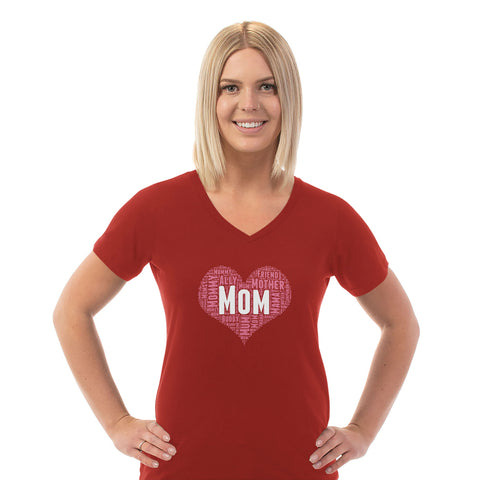 Image of Mom Heart Ladies Cotton V-Neck T-Shirt