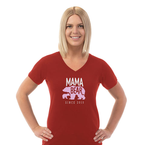 Image of Mama Bear Personalized Ladies V Neck Tee