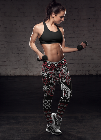 Image of Mandala Leggings Red and Black