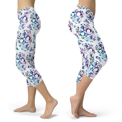 Image of Sugar Skull Capris White and Purple
