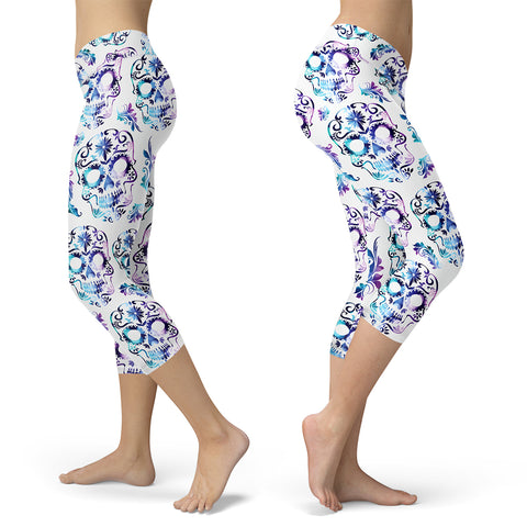 Image of Sugar Skull Capris White and Purple