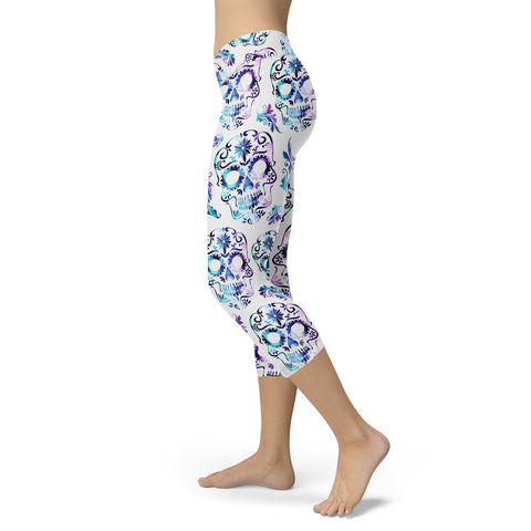 Image of Sugar Skull Capris White and Purple