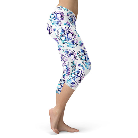 Image of Sugar Skull Capris White and Purple