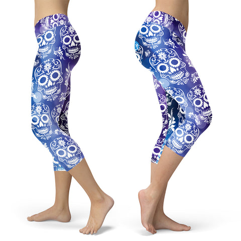 Image of Sugar Skull Capris Blue and Purple