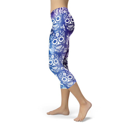 Image of Sugar Skull Capris Blue and Purple