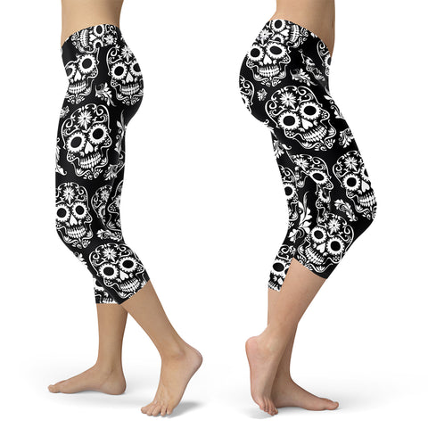 Image of Sugar Skull Capris Black and White