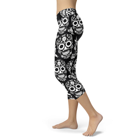 Image of Sugar Skull Capris Black and White