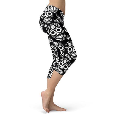 Image of Sugar Skull Capris Black and White