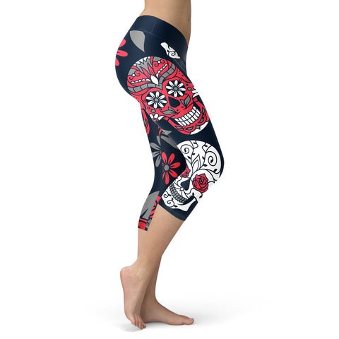 Image of Sugar Skull Capris Navy and red