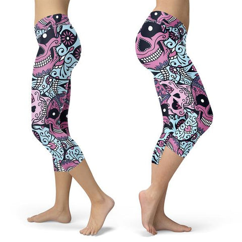 Image of Sugar Skull Capris Purple and Baby Blue