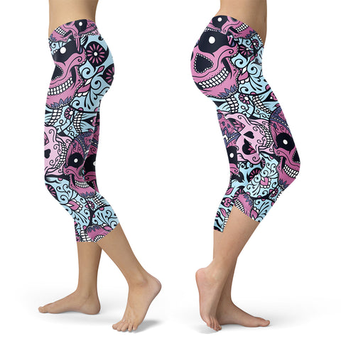 Image of Sugar Skull Capris Purple and Baby Blue