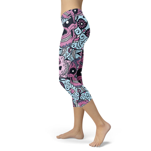 Image of Sugar Skull Capris Purple and Baby Blue