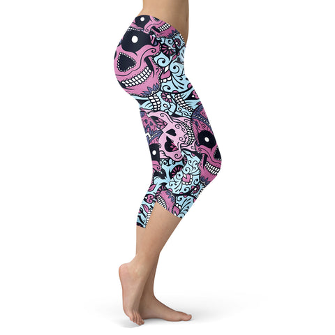 Image of Sugar Skull Capris Purple and Baby Blue