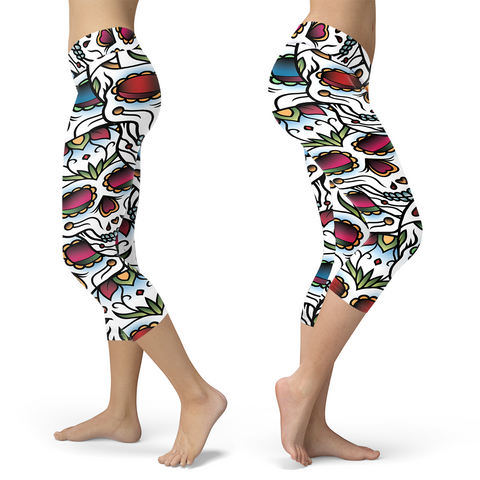 Image of Sugar Skull Capris Colorful