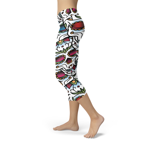 Image of Sugar Skull Capris Colorful