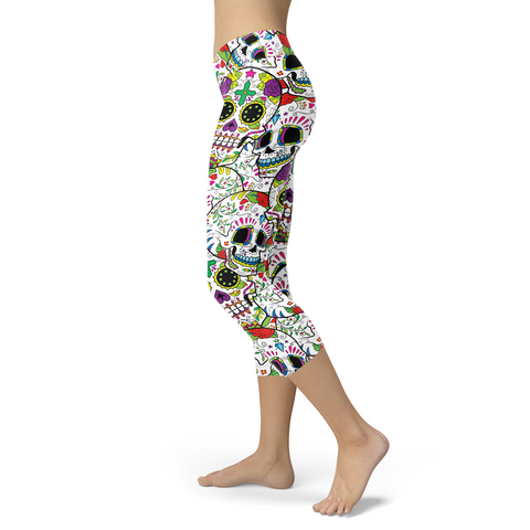 Image of Sugar Skull Capris Wild and Colorful