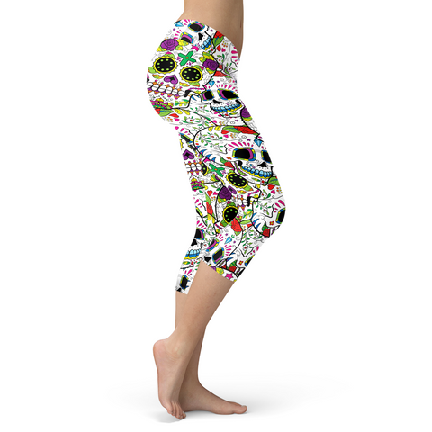 Image of Sugar Skull Capris Wild and Colorful