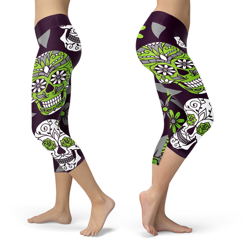 Image of Sugar Skull Capris Green and Purple