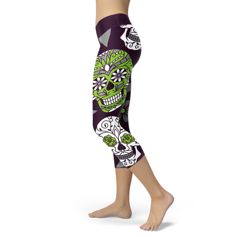 Image of Sugar Skull Capris Green and Purple