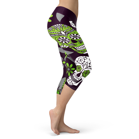 Image of Sugar Skull Capris Green and Purple