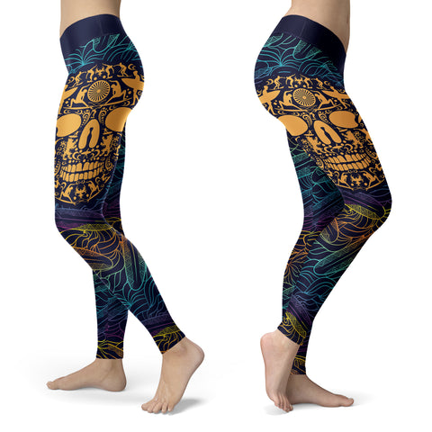 Image of Surfing Leggings Ornamental Skull