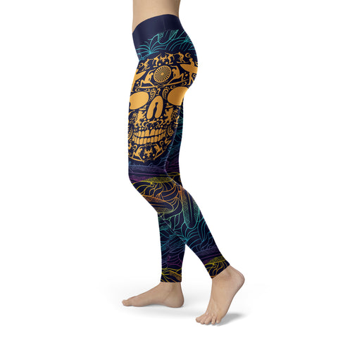 Image of Surfing Leggings Ornamental Skull