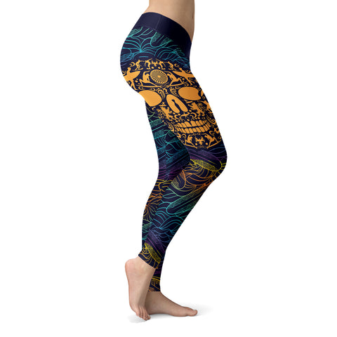 Image of Surfing Leggings Ornamental Skull