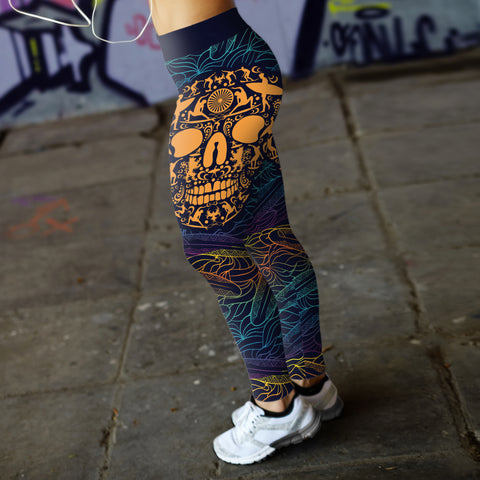 Image of Surfing Leggings Ornamental Skull