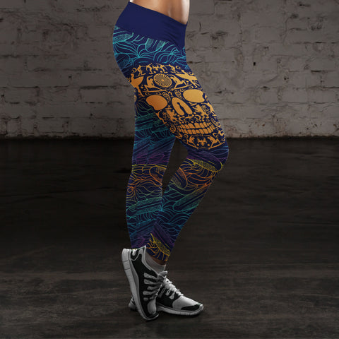 Image of Surfing Leggings Ornamental Skull