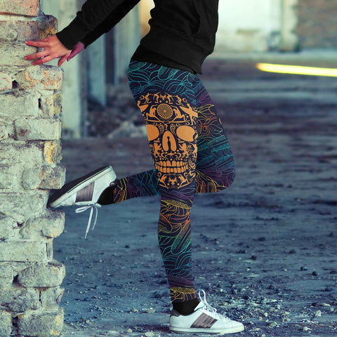 Image of Surfing Leggings Ornamental Skull