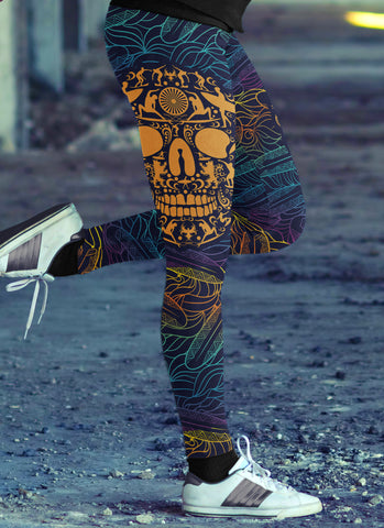 Image of Surfing Leggings Ornamental Skull