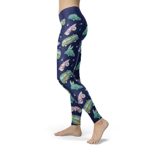Image of Surfing Leggings Hippie Vans, Cars and Bicycles with Surf Board