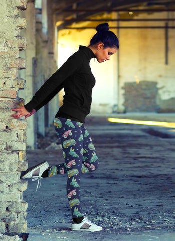 Image of Surfing Leggings Hippie Vans, Cars and Bicycles with Surf Board