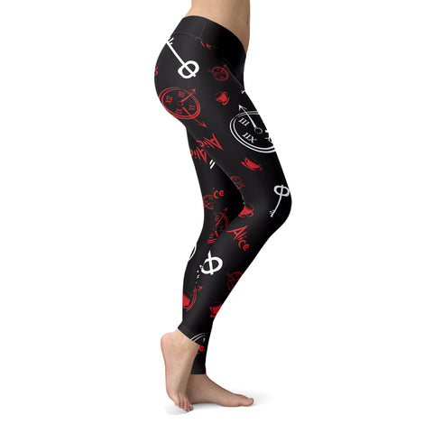 Image of Wonderland Leggings Alice and Clocks Black